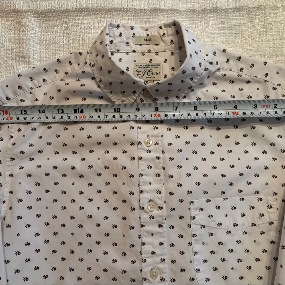 J. Crew White Button-Down‎ Shirt with Navy Microprint